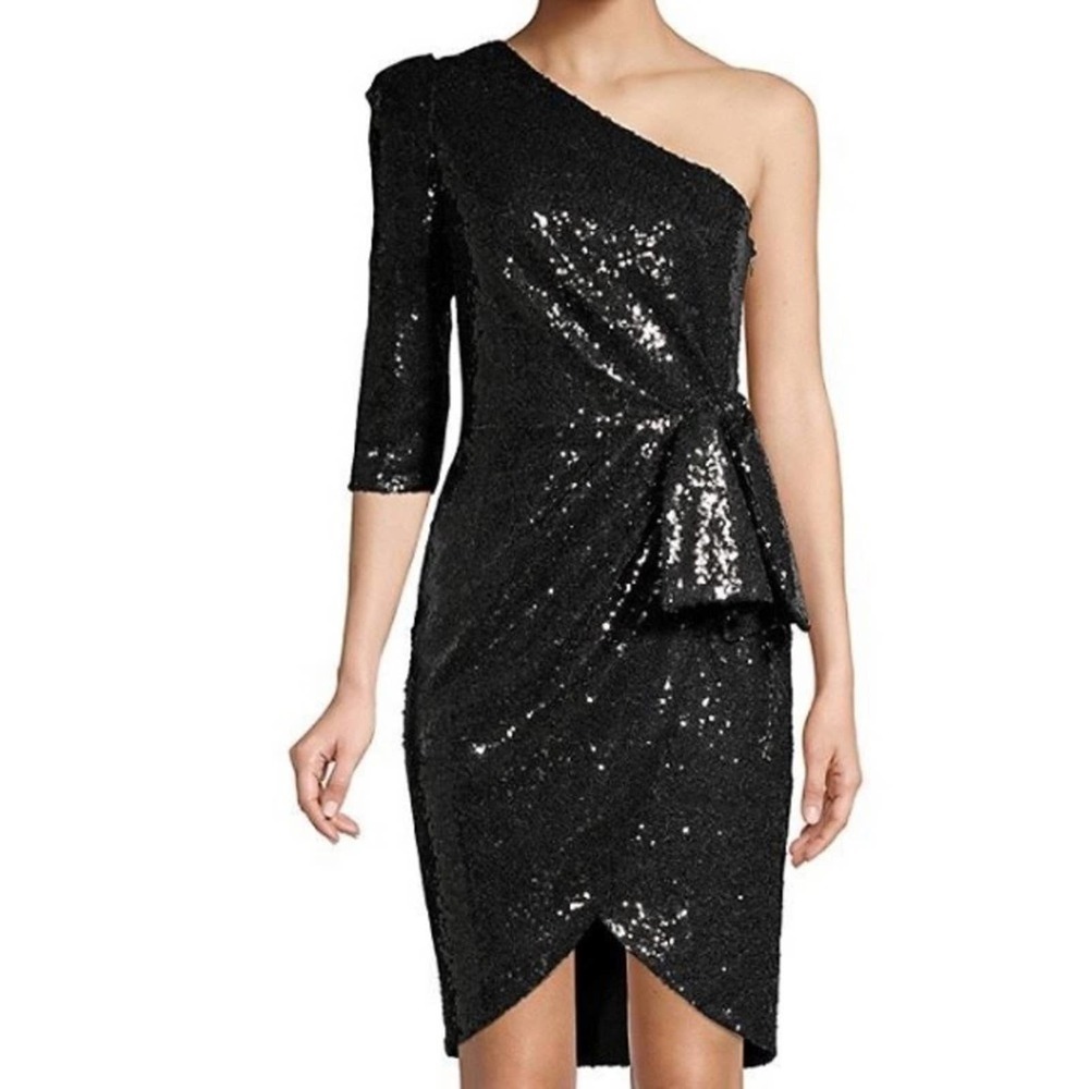 Black Halo Nara Black Sequin One Shoulder Dress Size 2